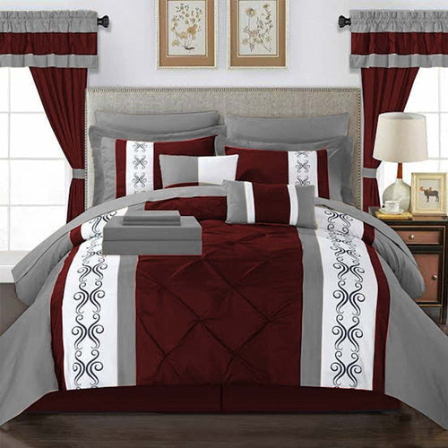 Embroidered Duvet Pleated Sets ( maroon & grey )