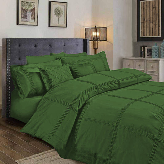 BOX PLEATED DUVET SET 8 PES  ( GREEN)