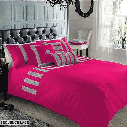 Sequence lace duvet set - pink