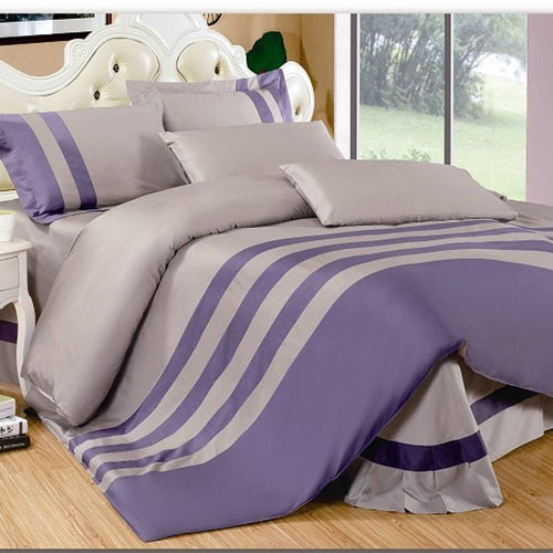 PURPLE & GREY  Stripe Duvet Set