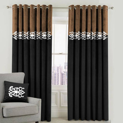 Luxury velvet curtain to town border design ( black & brown)