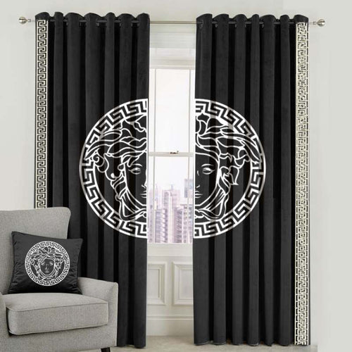 Luxury velvet curtain versace design (  black & white  )