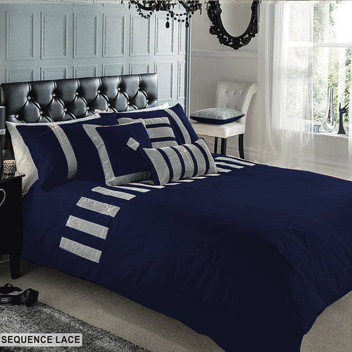 Sequence lace duvet set - navy blue