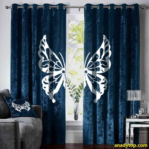 Velvet curtain butterfly ( navy blue & white )