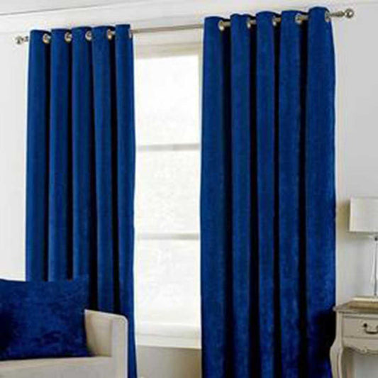 Plain Dyed Velvet Eyelet Curtains -( R-blue )