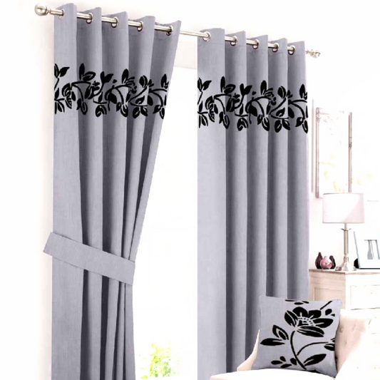 Luxury velvet curtain top flower design(Grey &Black)