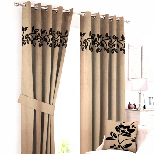 Luxury velvet curtain top flower design (Camel & Black )