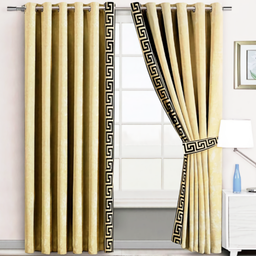 Luxury velvet curtain side border design (  Beige &black )
