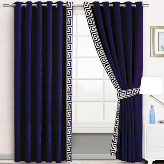 Luxury velvet curtain side border design (  Blue & white )