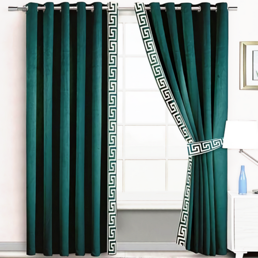 Luxury velvet curtain side border design (  Green & White  )