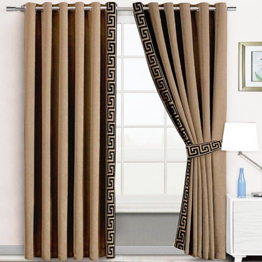 Luxury velvet curtain side border design (  Camel & black )