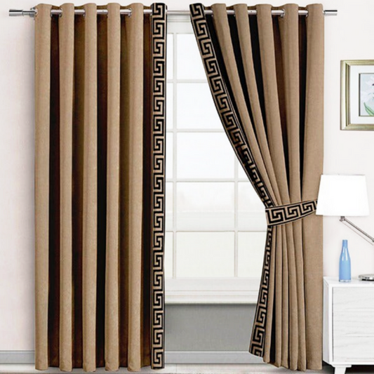 Luxury velvet curtain side border design (  Camel & black )