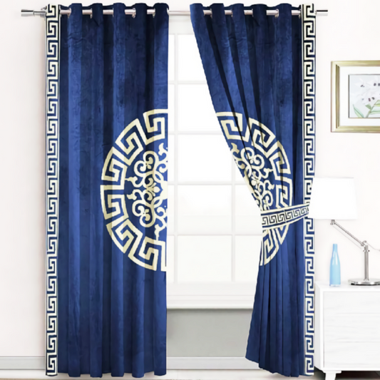 Luxury velvet curtain splendid design (  Navy blur & White  )