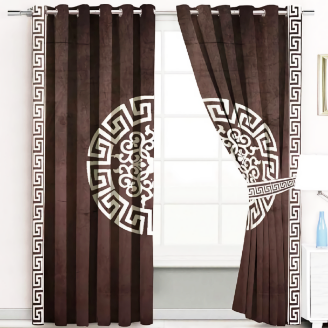 Luxury velvet curtain splendid design (  Brown & White  )