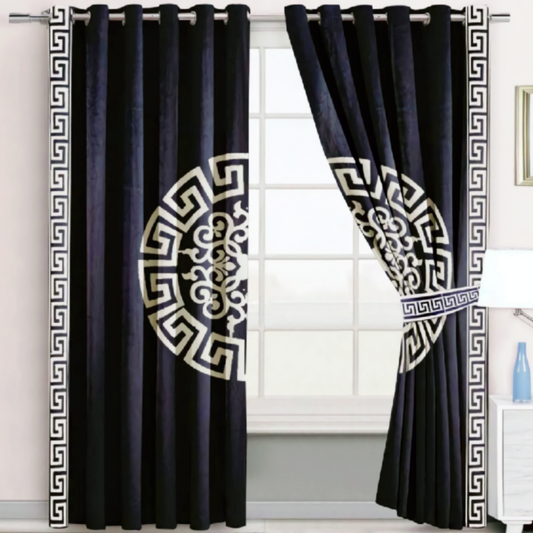 Luxury velvet curtain splendid design (  Black & White  )