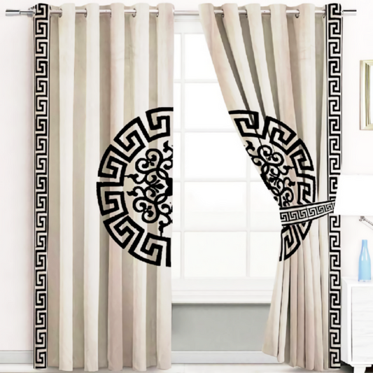 Luxury velvet curtain splendid design (  Cream & Black )
