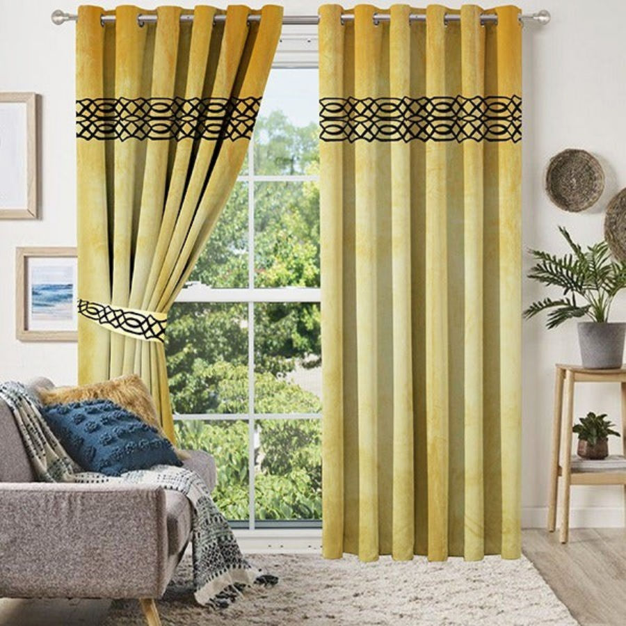 Luxury velvet curtain top border design (  Gold &black )