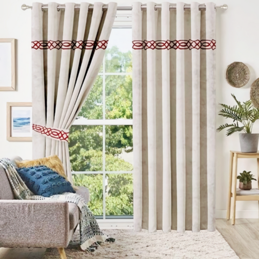 Luxury velvet curtain top single design (  Cream & Maroon )