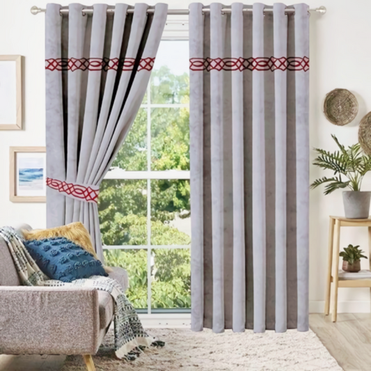 Luxury velvet curtain top single design (  Grey &Maroon )