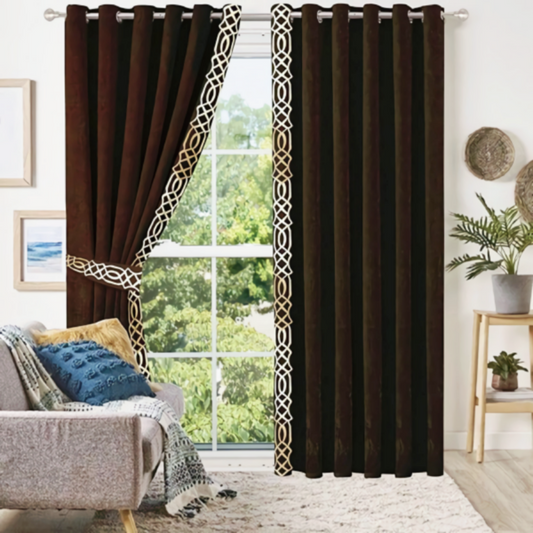 Luxury velvet curtain side border design (  Brown &White )
