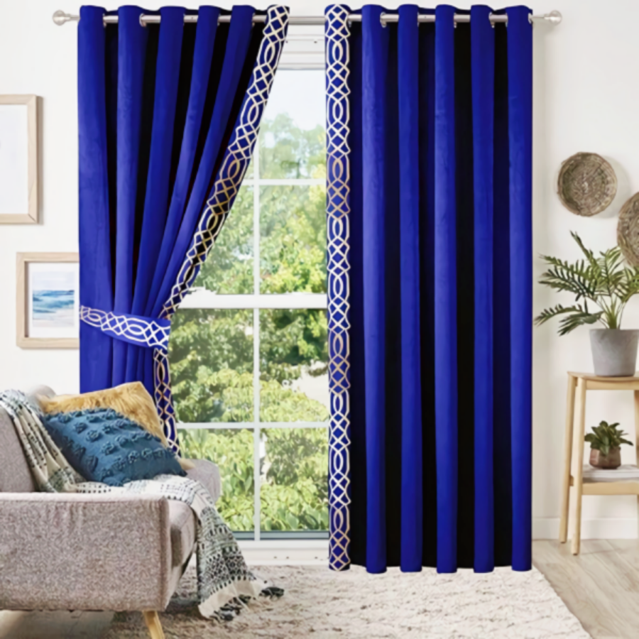 Luxury velvet curtain side border design (  Royal blue & White )