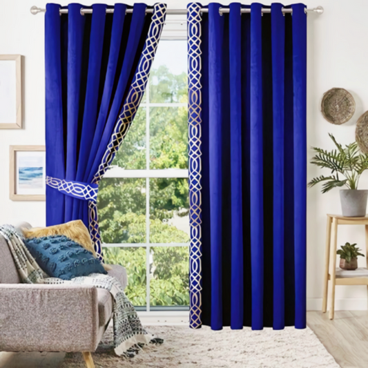 Luxury velvet curtain side border design (  Royal blue & White )