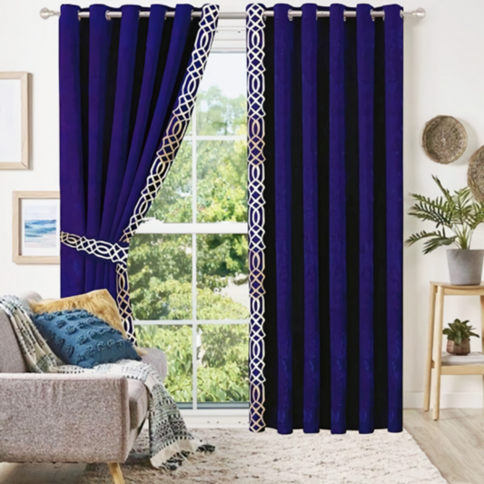 Luxury velvet curtain side border design (  Navy blue & White )