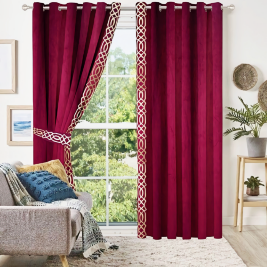 Luxury velvet curtain side border design (  Maroon & White )