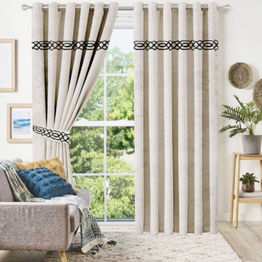Luxury velvet curtain top single design (  cream  &black )
