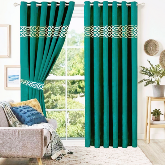 Luxury velvet curtain top border design (  green  & white )