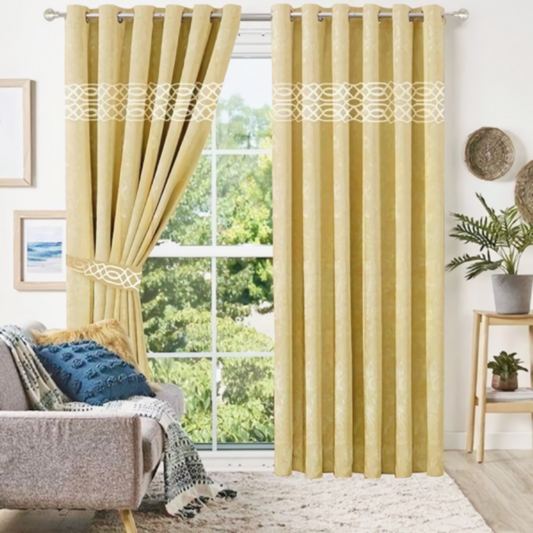 Luxury velvet curtain top border design (  light gold &cream )