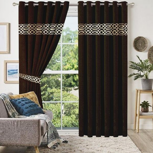 Luxury velvet curtain top border design (  brown  &white )