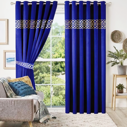 Luxury velvet curtain top border design (  royal blue  & black )