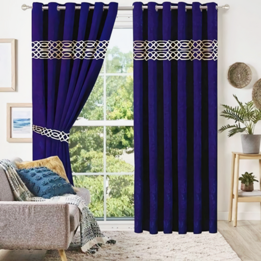 Luxury velvet curtain top border design (  Navy blue & white )