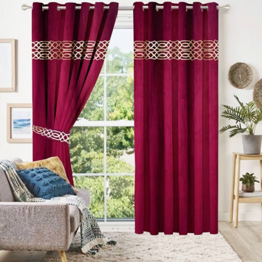 Luxury velvet curtain top border design (  maroon & cream )