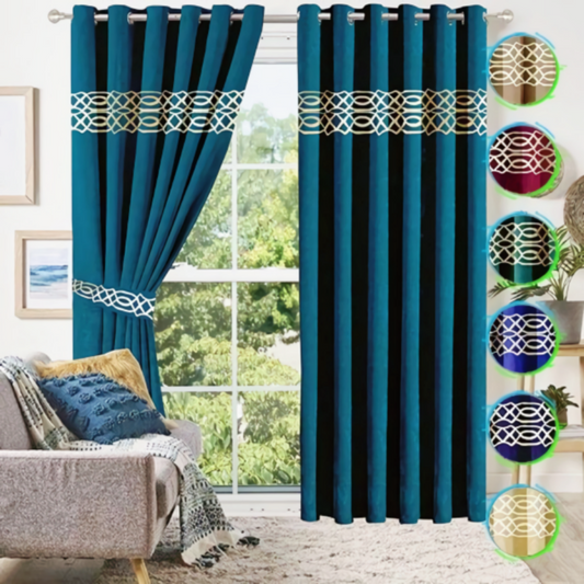 Luxury velvet curtain top border design (  tail & cream )