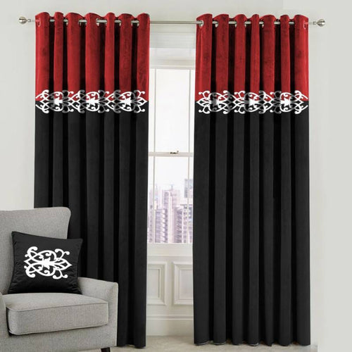 Luxury velvet curtain to town border design ( black & red)