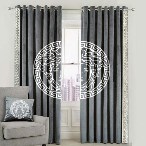 Luxury velvet curtain versace design (  grey & white  )