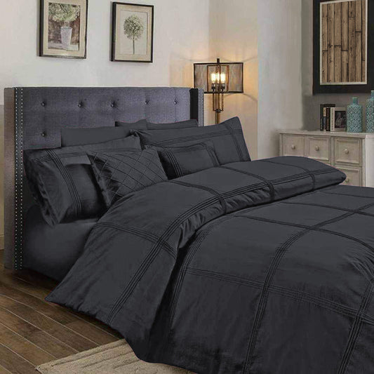 BOX PLEATED DUVET SET 8 PES (D- GREY)