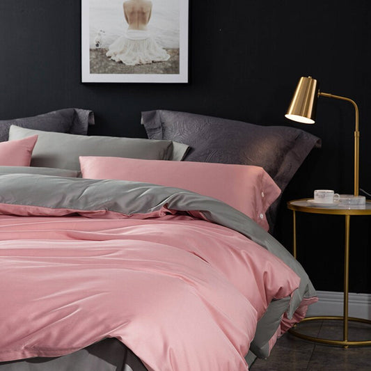 plain dyed duvet set 8 pes (PINK & GREY)