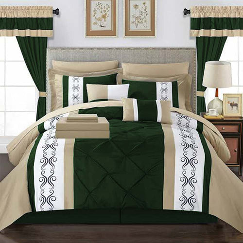 Embroidered Duvet Pleated Sets ( green & skin )