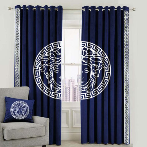 Luxury velvet curtain versace design (  navy blue & white  )