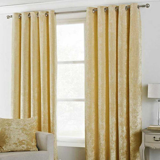 Plain Dyed Velvet Eyelet Curtains -( Cream  )