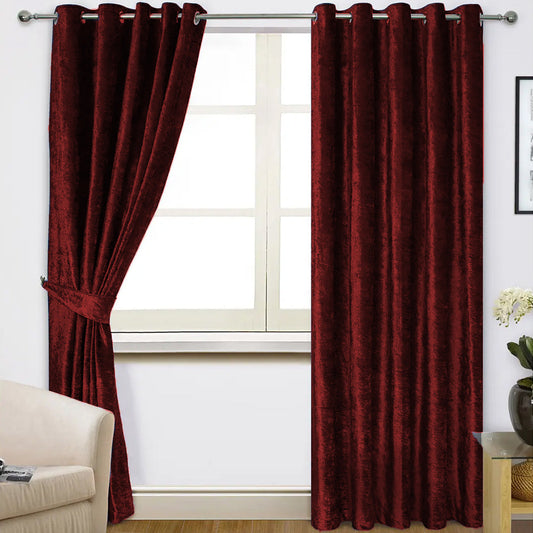 Plain Dyed Velvet Eyelet Curtains -( maroon  )