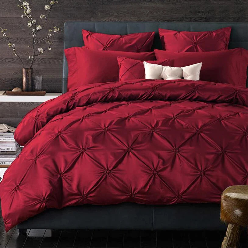LUXURY  PINTUCK DUVET COVERS SET - 8 PIECES (  maroon  )