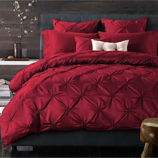 LUXURY  PINTUCK DUVET COVERS SET - 8 PIECES (  maroon  )