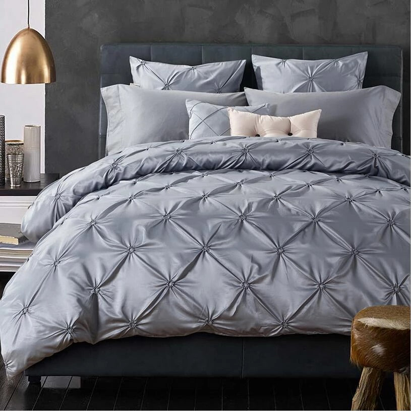 LUXURY  PINTUCK DUVET COVERS SET - 8 PIECES (  grey )