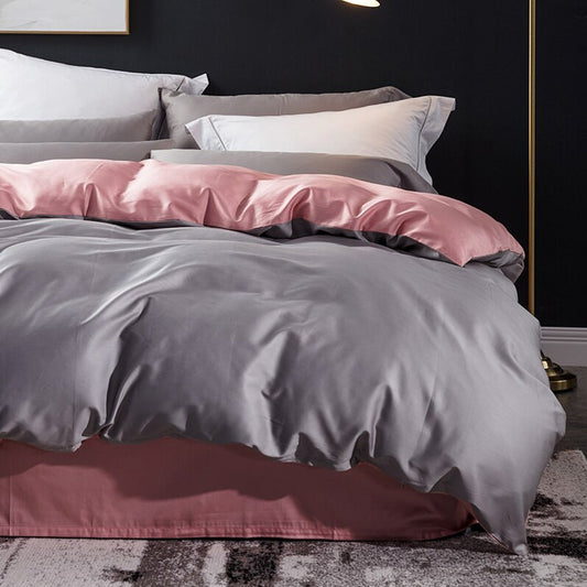 plain dyed duvet set 8 pes ( GREY & PINK)