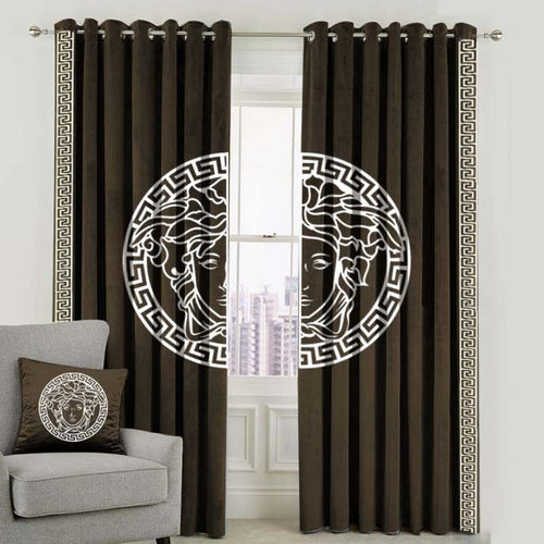 Luxury velvet curtain versace design (  brown & white  )