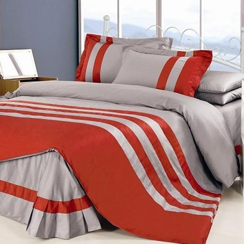 MAROON & GREY  Stripe Duvet Set